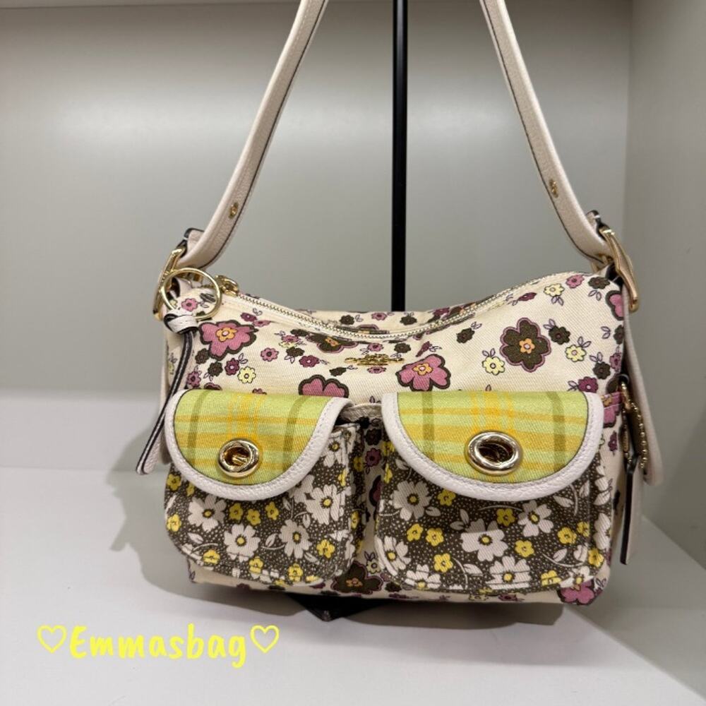 Coach Cargo Shoulder Bag With Floral Print CDW55 Chalk/Daisy - Picture 9 of 15